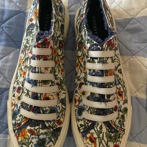 Rocket Dog Floral Canvas Slip-On Sneakers in White, Blue, Green, Yellow, Orange